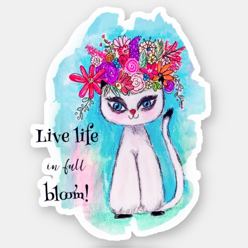 Cute Siamese Cat Illustration Pink Blue Fun Quote Sticker