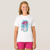 Cute Siamese Cat Illustration Pink Blue Fun Quote T-Shirt (Front Full)