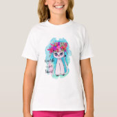 Cute Siamese Cat Illustration Pink Blue Fun Quote T-Shirt (Front)