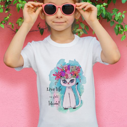 Cute Siamese Cat Illustration Pink Blue Fun Quote T_Shirt