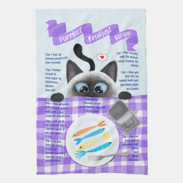 Cute Siamese Cat Kitchen Towel (Vertical)