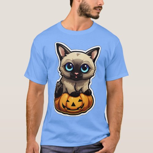 Cute Siamese Cat Lover Funny Halloween Siamese Cat T_Shirt