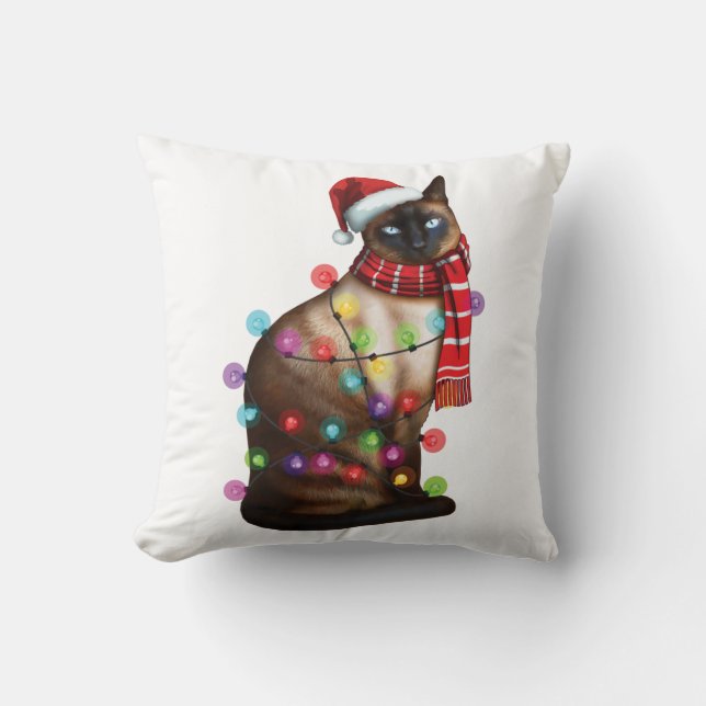 Cute Siamese Cat Lover Funny Xmas Holiday Gift Throw Pillow (Front)