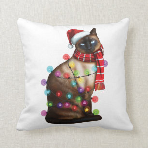 Cute Siamese Cat Lover Funny Xmas Holiday Gift Throw Pillow