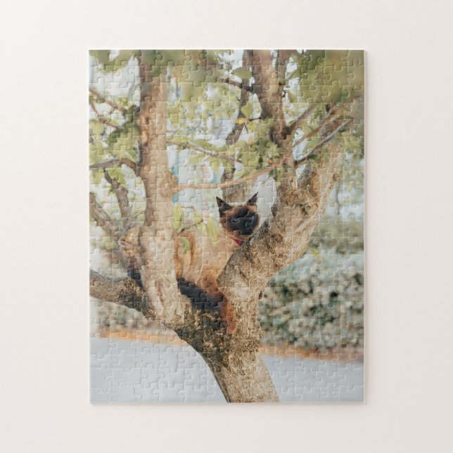 Cute Siamese Cat On The Tree Jigsaw Puzzle (Vertical)