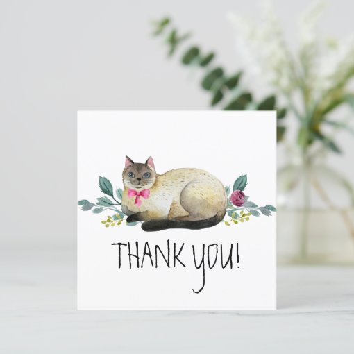 Cute Siamese Cat on White Thank You | Zazzle