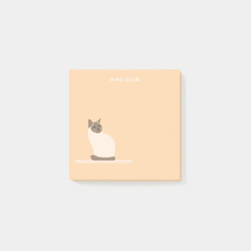 Cute Siamese Cat Orange Post It Notes with Name