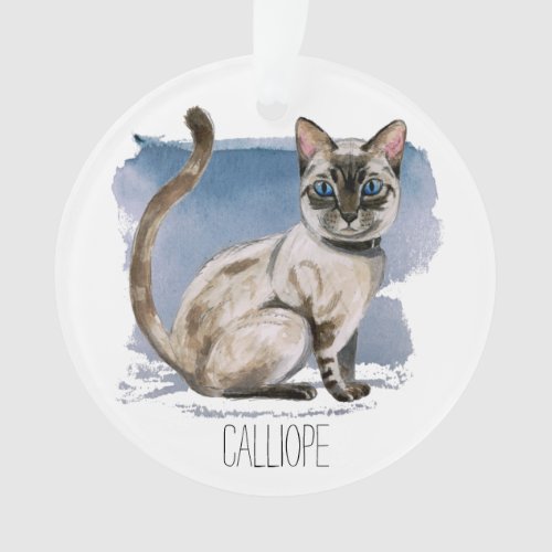 Cute Siamese Cat Painting  Add Your Name Ornament