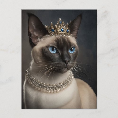 cute Siamese cat Pearl necklace blue jewel crown Postcard