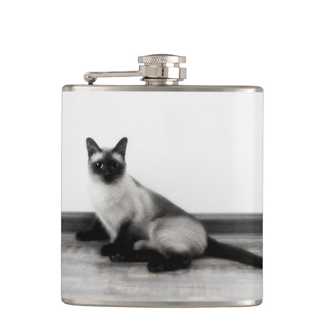 CUTE Siamese Cat Portrait Photograph Flask (Front)