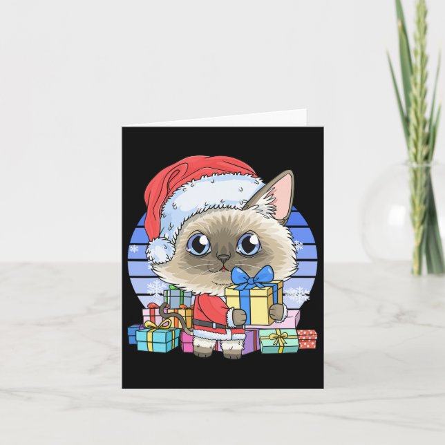 Cute Siamese Cat Santa Claus Christmas Xmas Kitten Card (Front)