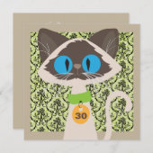 Cute Siamese Cat Script Any Age Birthday Party Invitation (Front/Back)
