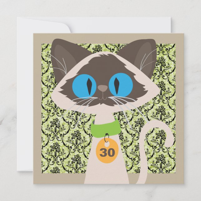 Cute Siamese Cat Script Any Age Birthday Party Invitation (Front)