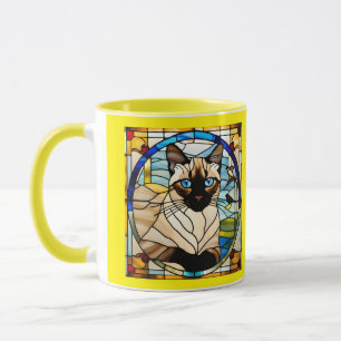  Cute Siamese Cat Stained Glass Mug