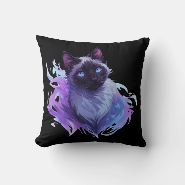 Cute Siamese Cat Throw Pillow (Front)