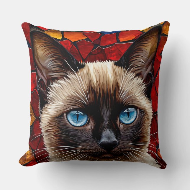 Cute Siamese cat Throw Pillow (Front)