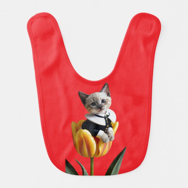 Cute Siamese Cat Tulip Baby Bib (Front)