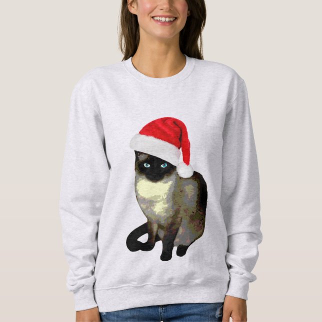 Cute Siamese cat ugly christmas sweater for women (Front)