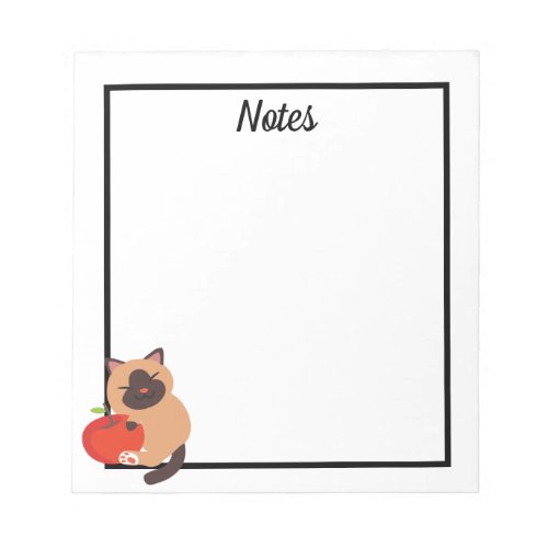 Cute Siamese Cat with Apple Notepad