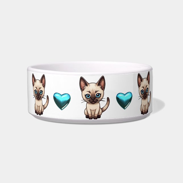 Cute Siamese Cats and Hearts Personalize Bowl (Right)