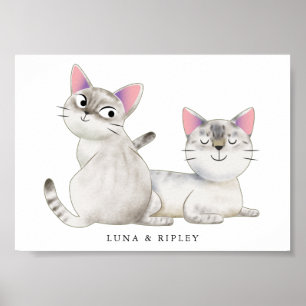 Cute Siamese Cats Illustration with Name Poster