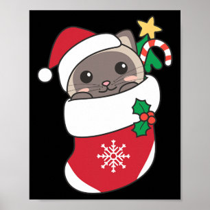 Cute Siamese Cats In Christmas Stockings For Chris Poster