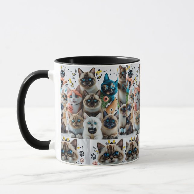 Cute Siamese Cats Pattern Two-Tone Mug (Left)