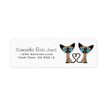 Cute Siamese Cats Tail Heart Custom Address Label by prettypicture at Zazzle