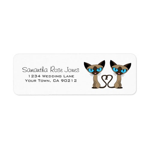 Cute Siamese Cats Tail Heart Custom Address Label