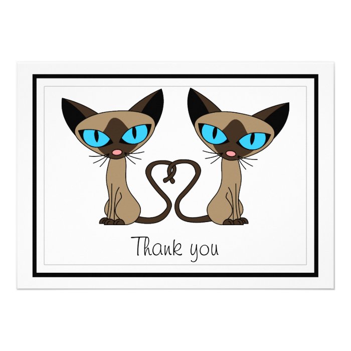 Cute Siamese Cats Tail Heart Flat Thank You Card