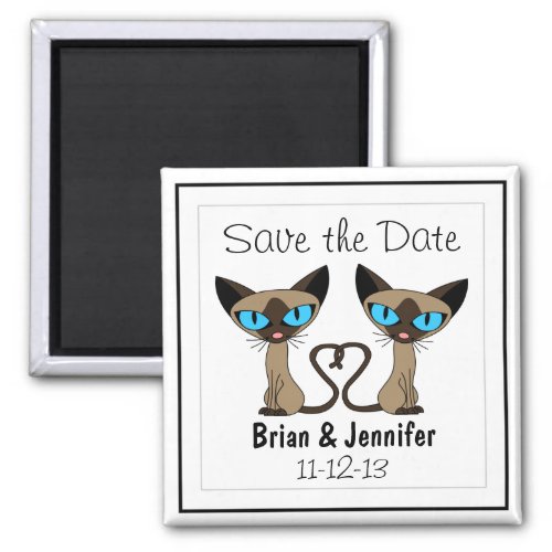 Cute Siamese Cats Tail Heart Wedding Save the Date Magnet
