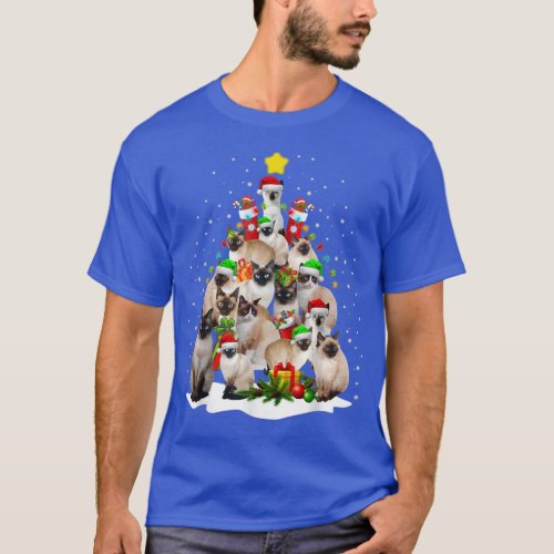 Cute Siamese Cats Tree Merry Christmas Cat Lover  T_Shirt