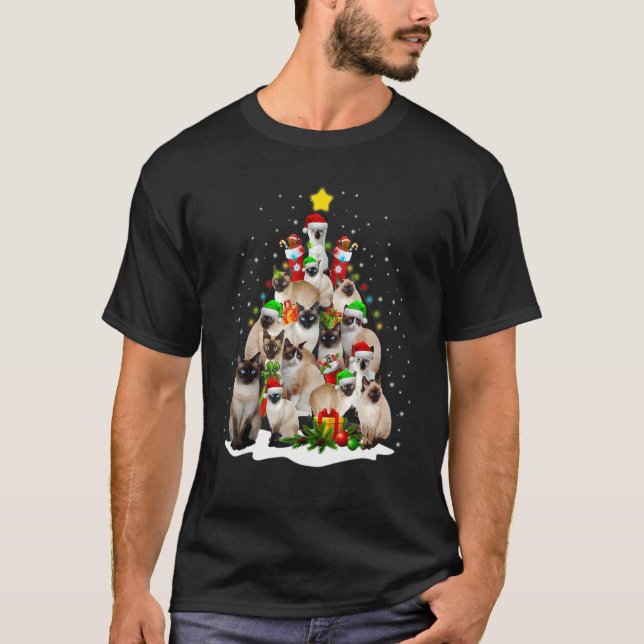 Cute Siamese Cats Tree Merry Christmas Cat  trendi T-Shirt (Front)