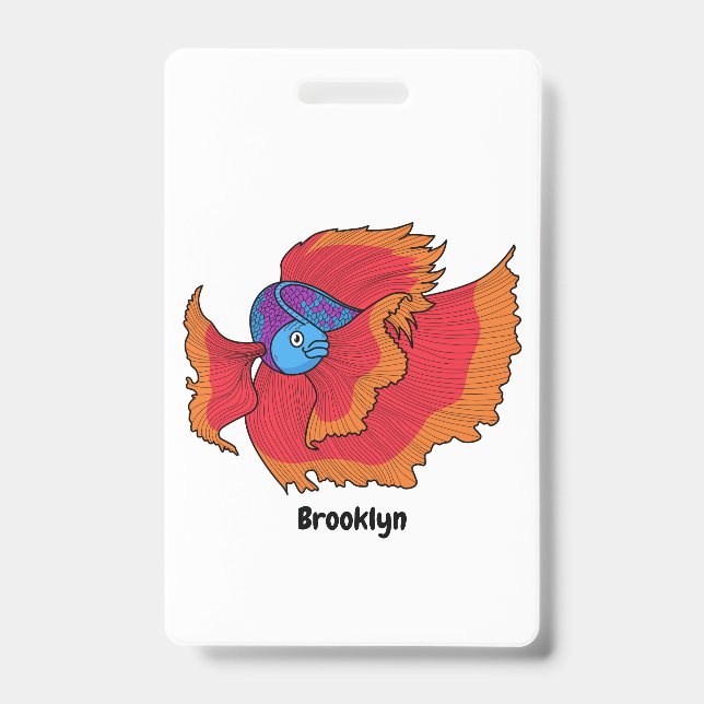 Cute Siamese fighting fish betta cartoon  Badge (Front)