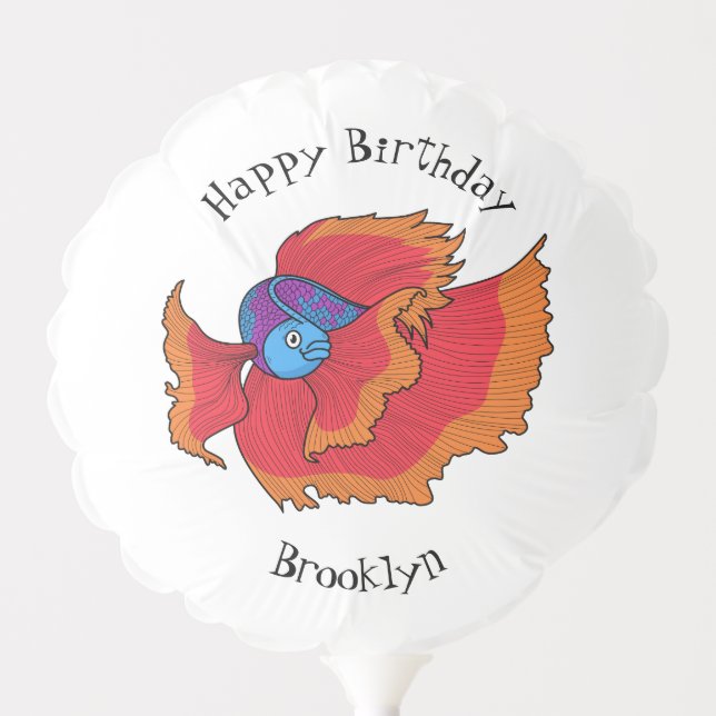 Cute Siamese fighting fish betta cartoon   Balloon (Front)