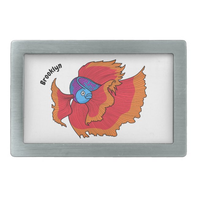 Cute Siamese fighting fish betta cartoon  Belt Buckle (Front)