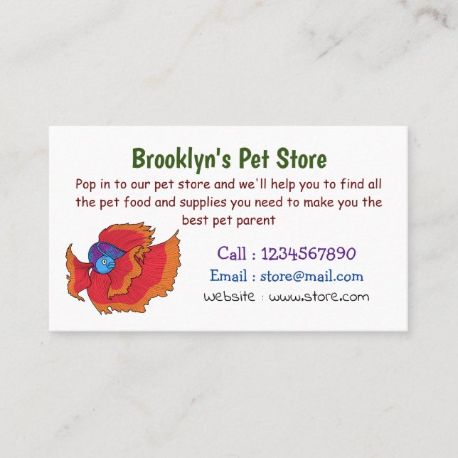 Cute Siamese fighting fish betta cartoon  Business Card (Front)