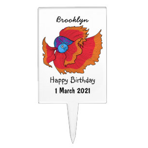 Cute Siamese fighting fish betta cartoon Cake Topper