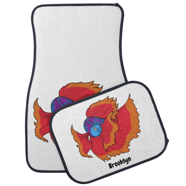 Cute Siamese fighting fish betta cartoon Car Floor Mat (Set)