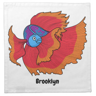 Cute Siamese fighting fish betta cartoon Cloth Napkin