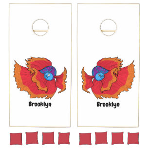 Cute Siamese fighting fish betta cartoon Cornhole Set