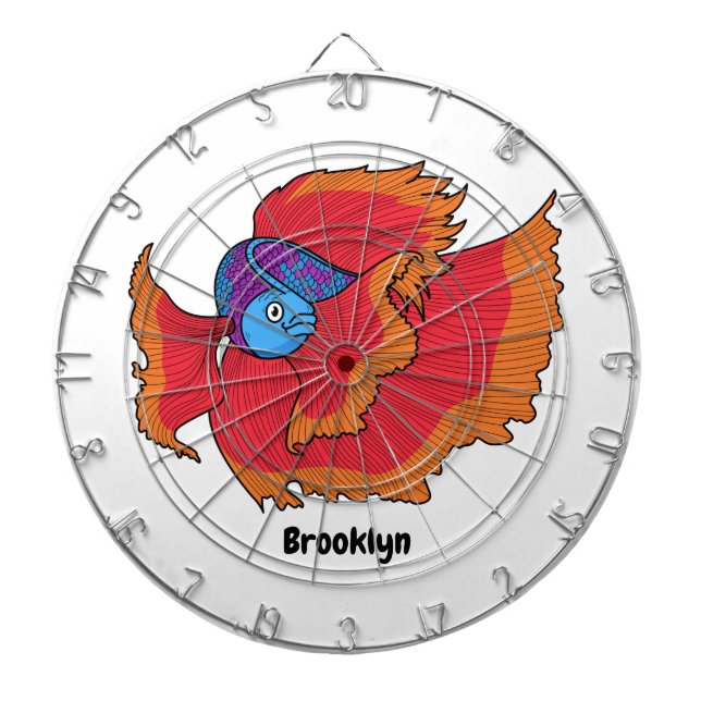 Cute Siamese fighting fish betta cartoon  Dart Board (Front)