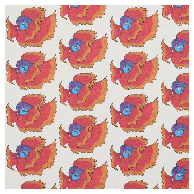 Cute Siamese fighting fish betta cartoon  Fabric (Swatch)