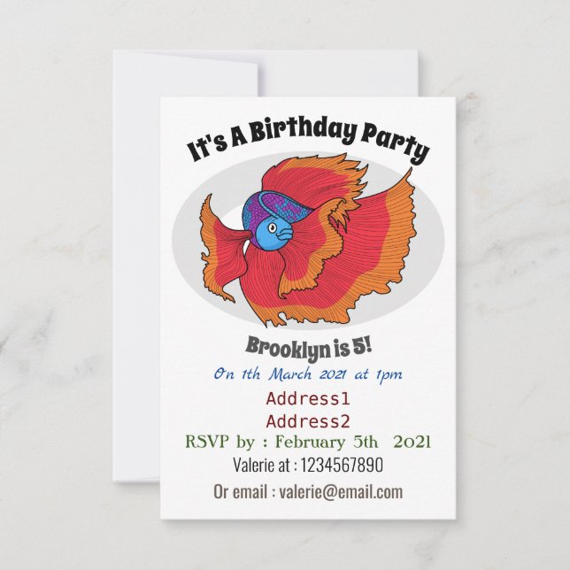 Cute Siamese fighting fish betta cartoon  Invitation (Front)