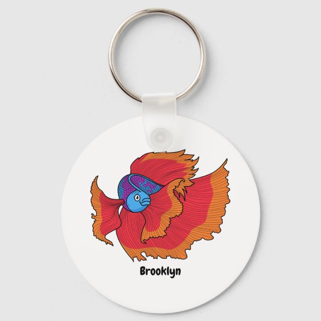 Cute Siamese fighting fish betta cartoon  Keychain (Front)