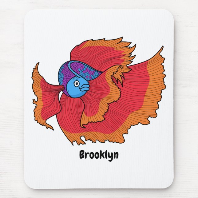 Cute Siamese fighting fish betta cartoon  Mouse Pad (Front)