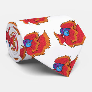 Cute Siamese fighting fish betta cartoon Neck Tie