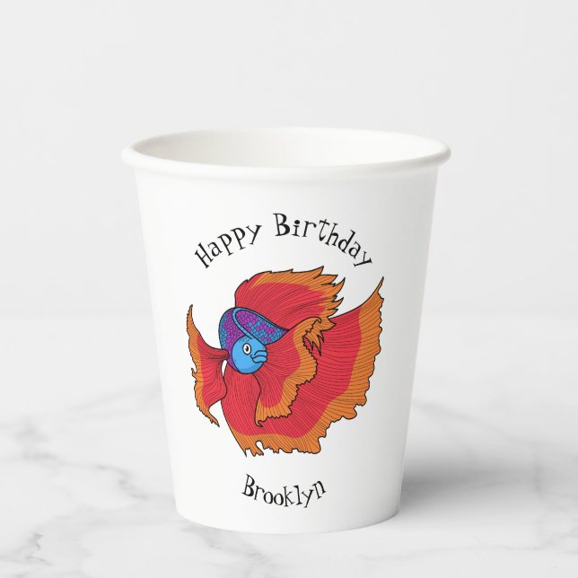 Cute Siamese fighting fish betta cartoon  Paper Cups (Front)