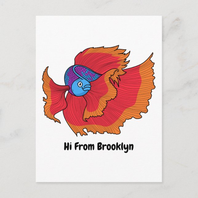 Cute Siamese fighting fish betta cartoon Postcard (Front)
