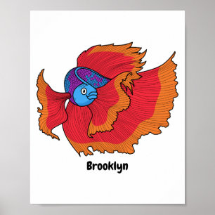 Cute Siamese fighting fish betta cartoon Poster